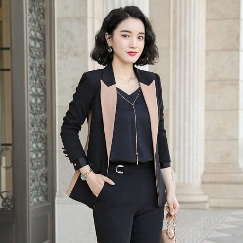 IZICFLY Spring Fall Patchwork Fashion Uniforms Business Suits with Trousers Slim Office Suit Women Blazer Set Work Wear 2 Piece