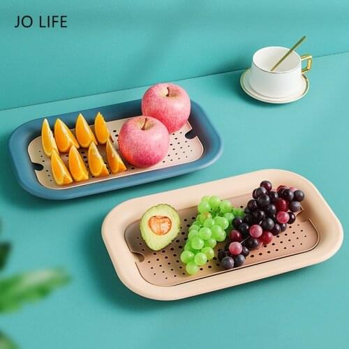 JO LIFE Double Layer Drain Rack Storage Basket Fruit Plate Plastic Kitchen Washing Basin Filter Vegetable Basket