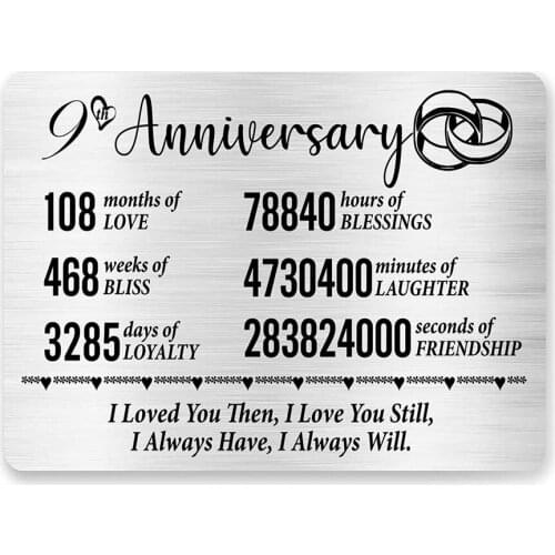 Card for Husband Wife, 9 Year Anniversary Card for Him Her,Best Anniversary Wedding Engraved Wallet Card Inserts for Couples DIY