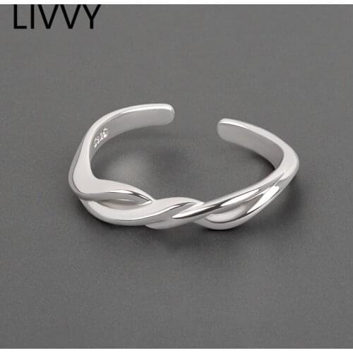 LIVVY Silver Color Simple Irregular Line Twist Opening Adjustable Ring Female Fashion Personality Unique Design Handmade Jewel