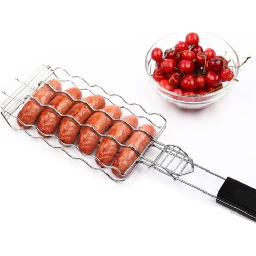 Grill Basket Stainless Steel BBQ Tool Grilling Accessories Barbecue Rack for Hot Dog Vegetable Meat Steak Shrimp Kabob Holder
