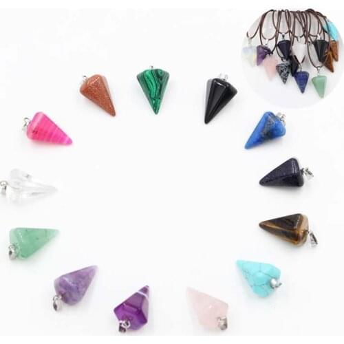 TRIANGULAR Point Unisex Healing Natural Gem Necklace PENDULUM Crystal Pendant