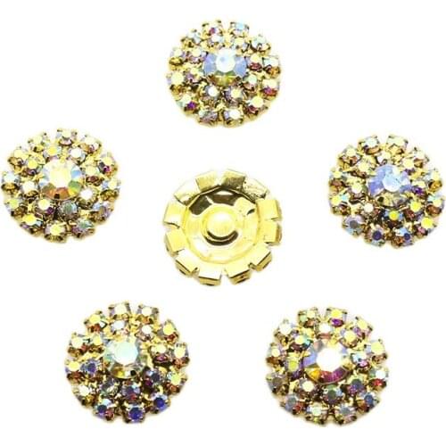 New Fashion 10Pcs/Lot 18MM Full Crystal Flatback Buttons Gold AB Color Button For Festive Decor Ribbon Flower Accessorie