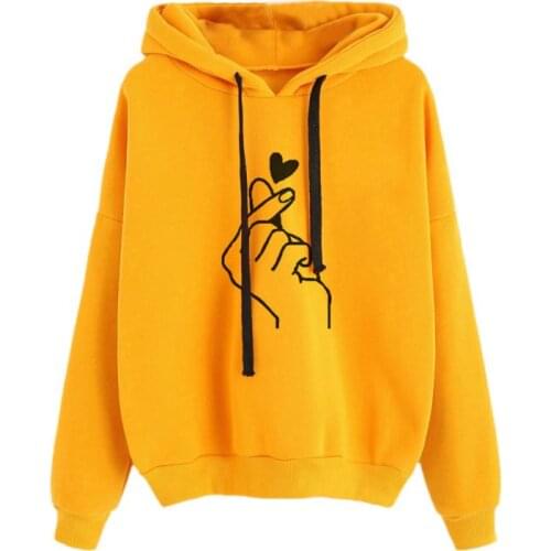 Hot Women Cotton Sweatshirt Candy Color Hoodies Autumn Harajuku Warm Long Sleeve Love Heart Print Plus Velvet Loose Hoodies