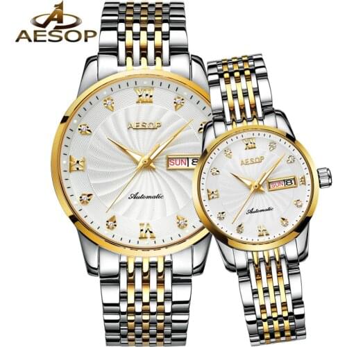 1 Pair Lovers Mechanical Watches Couple Automatic Watch Men Women Clock Auto Date Luminous Waterproof Brand Watch