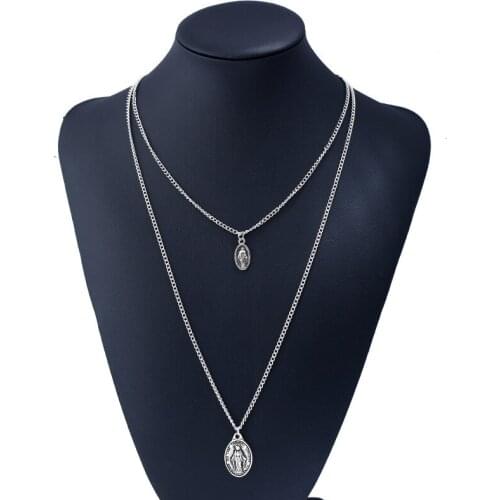 Fashion Vintage Saint Pattern Pendant Necklace For Women Collarbone Chain Choker Jewelry Initial Charm Accessories Party Gift