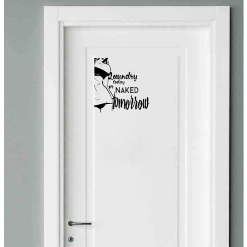 YOJA 24*24CM Fun Laundry Today Naked Sexy Girl Bathroom Door Decoration Decal Wall Sticker Black A40399