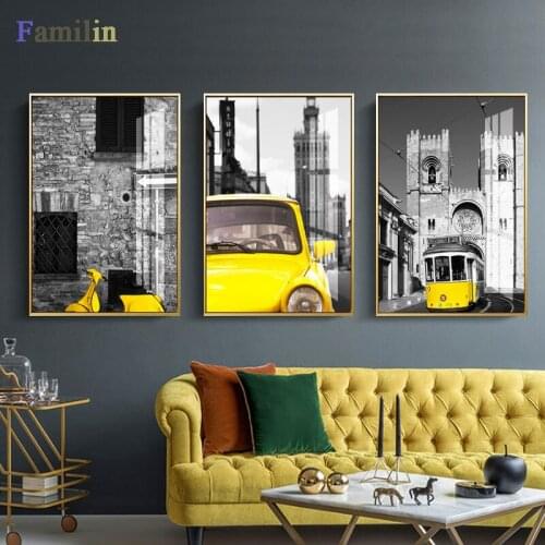 Wall Art Nordic Yellow Series Scenery Modern Painting Canvas Poster Artwork Pictures Printed for Living Room Home Decor Unframed