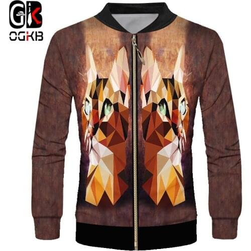 OGKB Coat Male Fashion Full Sleeve 3D Zipper Jackets Printing Diamond Cat Streetwear Big Size Habiliment Man Autumn Winter