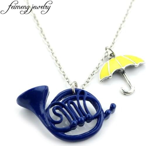 Sitcom TV Series How I met your Mother Necklace HIMYM Romantic Yellow Umbrella Blue French Horn Pendant Necklace For Women