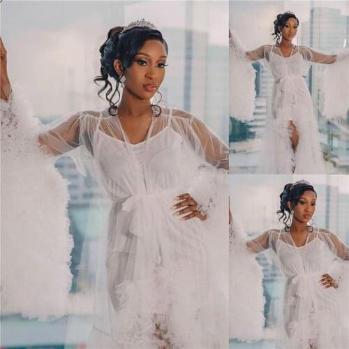 Plus Size Bridal Wedding Robes Pregnancy White Tiered Nightgowns Bathrobe Sleepwear Photo Dress Bride Robe Nightdress