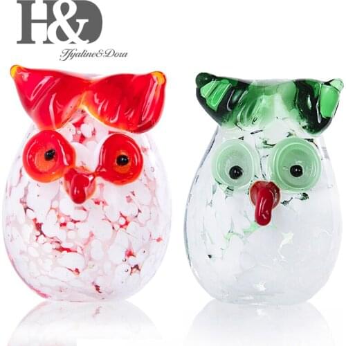 H&D Hand Blown Art Glass Craft Miniature Liuli Mini Animal Owl Shaped Figurine Collection Home Decoration Craft Gift Kids