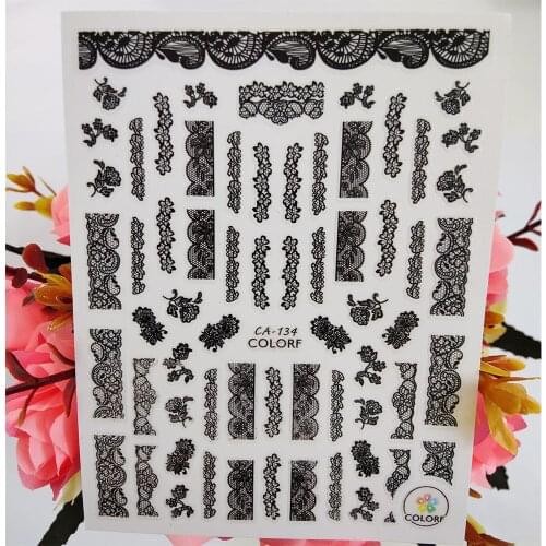 Sexy Black Lace Lacework 3D Nail Stickers Art Self-adhesive Nail Decoraciones Foil Decals Manicure Design Accessories on Nails