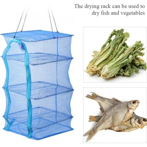 Foldable 4 Layers Drying Net Fish Net Drying Rack Hanging Vegetable Fish Dishes Dryer Net 35 x 35 x 65cm PE Hanger Fish Net