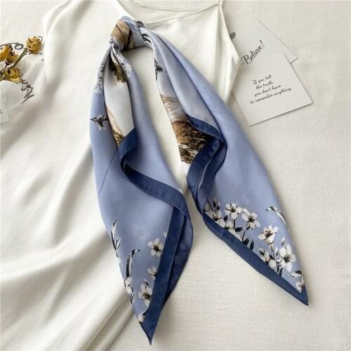70*70cm Silk Scarf Satin for Women Luxury Print Neckerchief Female Headscarves Hijab Handana Shawl Hair Accessories Foulard 2021