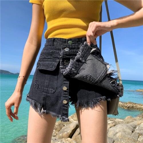 5XL Women Irregular Shorts Skirts Summer Streetwear High Waist Wide Leg Side Buttons Slit Chic Shorts Feminino Lady Short Pants