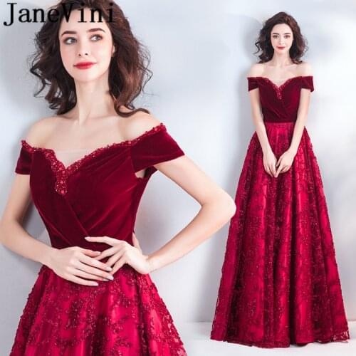 JaneVini Vestidos Vintage Burgundy Velvet Mother of the Bride Dresses A Line Boat Neck Beaded Satin Evening Gowns Floor Length