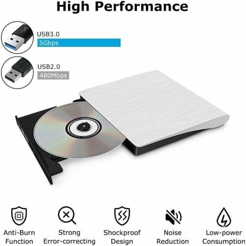 External Slim USB 3.0 DVD Drive DVD ± RW CD-RW Burner Player for PC Laptop Mac Support CD Text CD Extra CD-ROM CD-R.etc