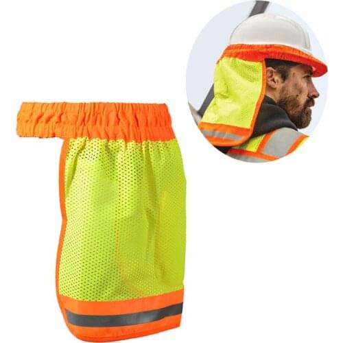 Safety Hard Hat Helmet Neck Cover Sun Protector Reflective Stripe Neon High Visibility Elastic Breathable Mesh Shield