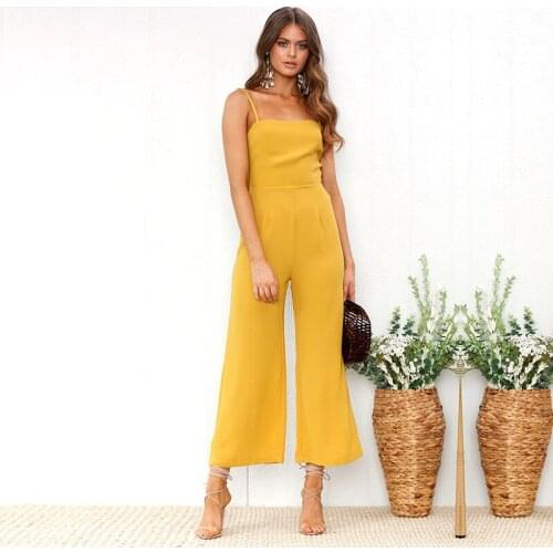 Spaghetti Strap Slash Neck Sleeveless Solid Color Jumpsuit Women Summer Casual Streetwear High Waist Wide Leg Jumpsuits