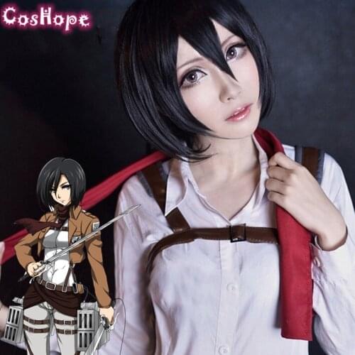 Mikasa Ackerman Cosplay Attack on Titan Cosplay Women Short Black Wig Cosplay Anime Cosplay Wig Heat Resistant Synthetic Wigs
