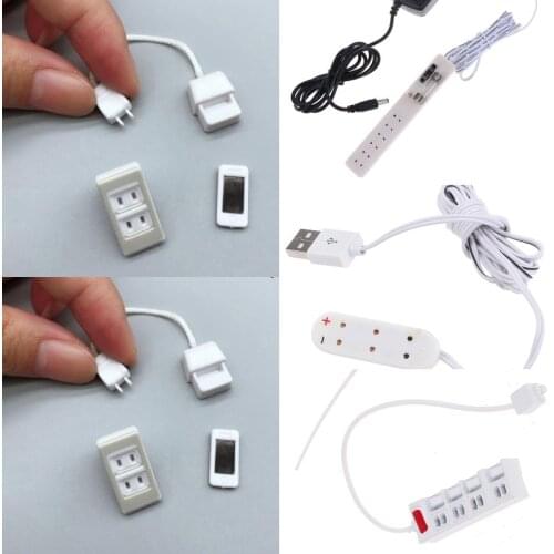 1/12 Mini Doll House Socket Accessories USB Socket Charging Cable DIY Mini Electric Appliances For Dollhouse Miniatures