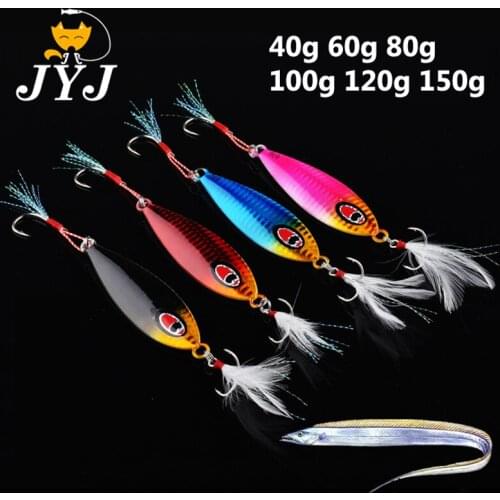 1pc 40g-150g Metal Jigging Spoon 3D Eyes Artificial Bait sea Fishing Jig Treble Hooks Lures Super Hard Fish Fishing Lures