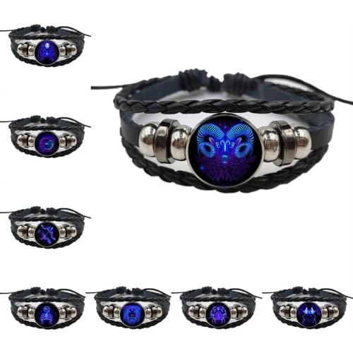 12 Constellation Zodiac Sign Keychain Sphere Crystal Key Rings Single Side Scorpio Leo Aries Birthday Gift for Women and Mens-1