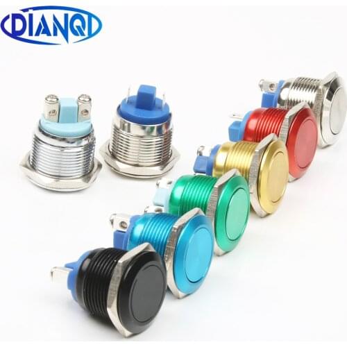 19mm Aluminum oxide press button switch Flat head 1NO Momentary Car domed waterproof auto reset Push Button Switch 19QYPY.F