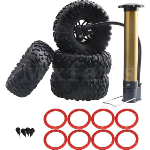 4pcs 2.2" Inflatable Tires & Alloy 6 Spoke Black Wheel Rims with Red Clip for RC1:10 Largefoot Rock Crawler