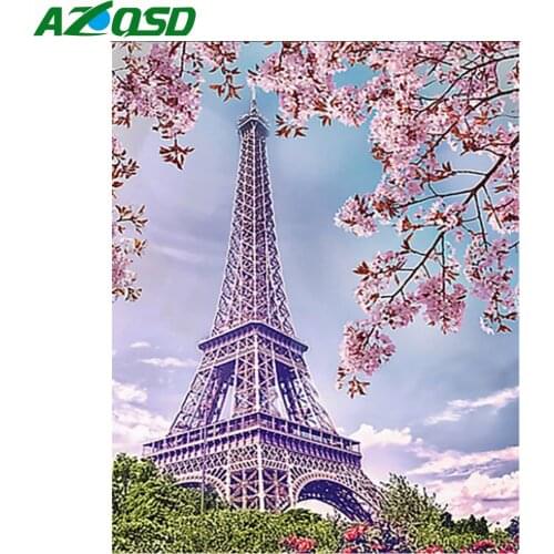 AZQSD Full 5D DIY Diamond Painting Paris Tower Diamond Embroidery Landscape Picture of Rhinestone Mosaic Bead Work Home Decor