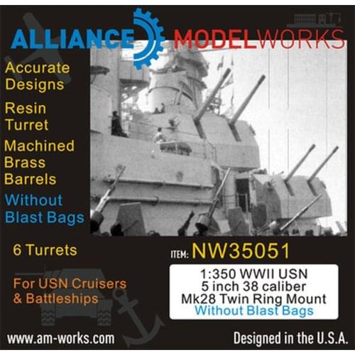 AM-WORKS NW35051 1/350 WWII USN 5 inch 38 Caliber Mk28 Twin Mount wo/Blast Bags - Upgrade Detail Set