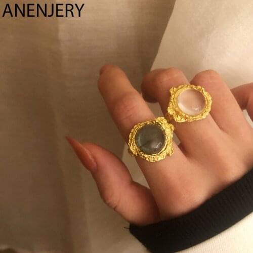 ANENJERY 925 Sterling Silver Rhombus Stripe Lattice Open Rings For Women Men Simple Gold Silver Color Rings Valentines Day Gift