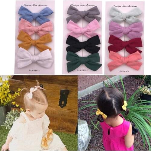 BEILARRY 4 PCS Piggy tail Fabric hair bow clips Baby Girls 3-inch bow Hair clip Barrettes Hairgrip Headwear Hair bow Accessories