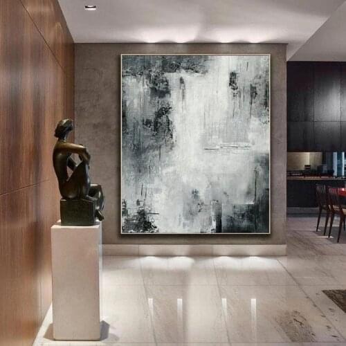Large Abstract Painting Black White Modern Landscape Wall Art Handmade Painting Wall Painting For Home Living Room Decoration