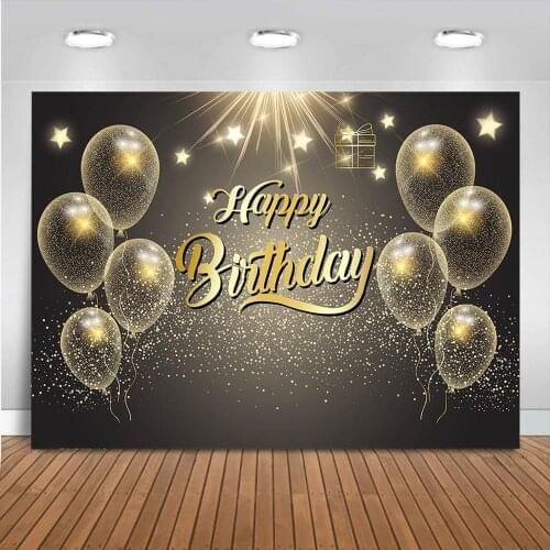 Black And Gold Backdrop Adults Birthday Party Banner Gold Balloon Star Background 30th 40th 50th 60th 70th Birthday Party Decor