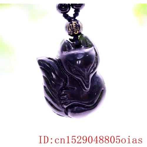 Black Green Jade Fox Pendant Necklace Jewellery Amulet Carved Chinese Charm Fashion Gifts Natural