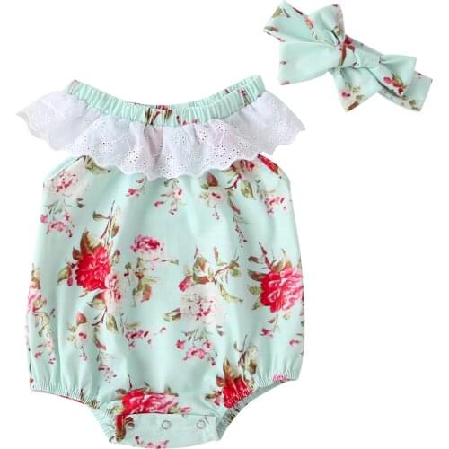 2pcs Baby Romper Cute Toddler Baby Girl Clothes Sleeveless Ruffle Romper +Headband Newborn Infant Toddler Baby Girls 0-24M