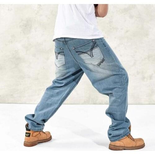 76# Streets Tide Man Loose Jeans Hiphop Skateboard Jeans Baggy Pants Denim Pants Hip Hop Men Trousers 4 Seasons big size 30-46