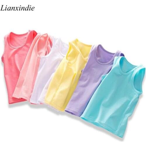Kids Summer Stretch 100% Cotton Girls Boys Sleeveless T-shirt Solid Children Tops Solid Undershirt For 6 8 10 12 14 Years