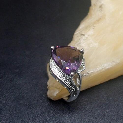 Gemstonefactory Jewelry Big Promotion Single Unique 925 Silver Triangle Purple Amethyst Women Men Gifts Rings 7# 20213131