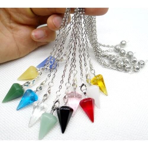 Hot Sell Divination Pendulum For Dowsing Natural Stone Quartz Crystal aventurine Circle Cone Charm Pendant Pendule Divination