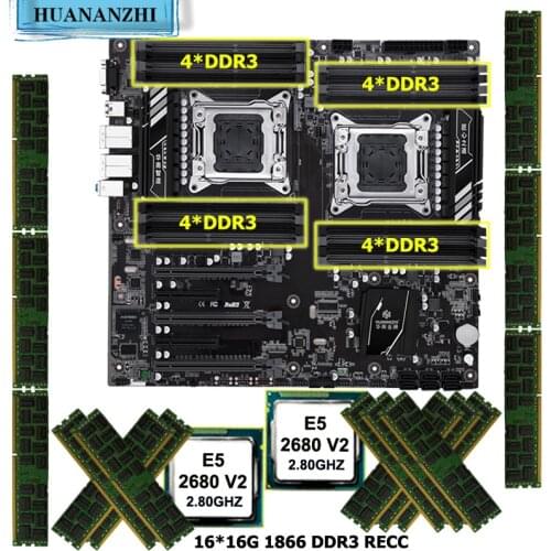 HUANANZHI X79-16D Motherboard with RAM 256G(16*16G) 1866 RECC Dual Xeon CPU E5 2680 V2 2.8GHz Buy Computer Quality Guarantee