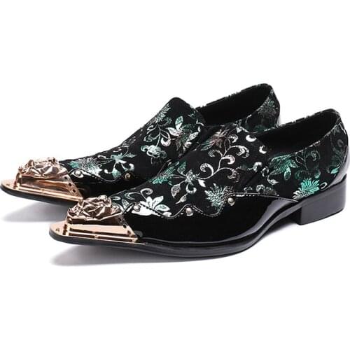 Italian Leather Mens Dress Shoes Vintage Metal Pointed Toe Chaussure Homme Luxury Male Formal Party Flats Shoes Plus Size47