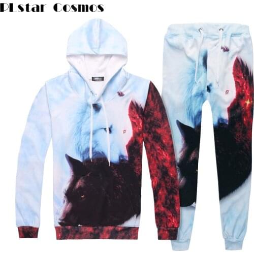 PLstar Cosmos Men/Women 2 piece Set Top And Pants 3d Fox Print Loose Hoodies Pant Unisex Suit Autumn Tracksuit Casual Pullover