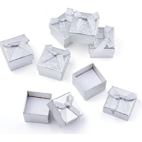 24pcs Square Cardboard Jewelry Ring Boxes Bowknot Valentines Day Gifts Packing Boxes with Sponge High quality Random Mixed Color
