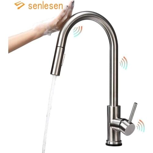 Senlesen Sense Kitchen Faucet Pull Out Double Water Modes Stainless Steel Deck Mounted Hot and Cold Water Tap