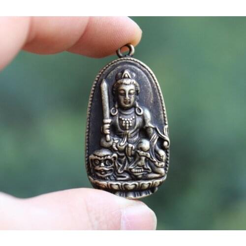 Pure Bronze Eight patron saints Chinese Zodiac "Hare" "Rabbit" Bodhisattva Manjushri Buddha Amulet Pendant