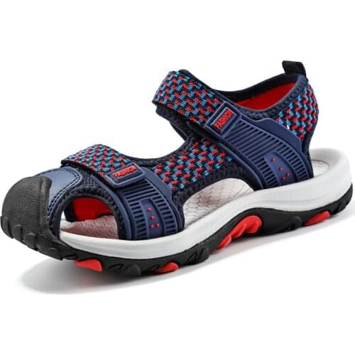 Summer Air Mesh Kids Sandals Outdoor Comfortable Runing Boys Shoe For Children Students Hook&Loop Anti Skid Sandals For Kids