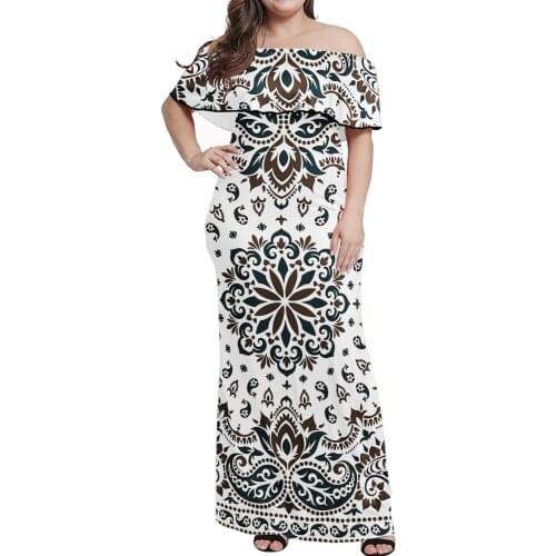 Fashion dress New Arrivals Bandana Dress Printed Comfortable half shoulder Long Dress Summer Lady Plus Size Dress Custom